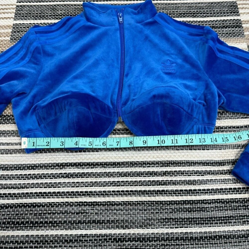 Adidas Originals x Jeremy Scott Women's Track Jacket Cropped Velour Top Blue L - Picture 14 of 15